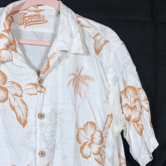 Tommy Bahama Mens Shirt White Gold Hawaiian Camp Vacation Leaf Floral Large - Picture 5 of 11